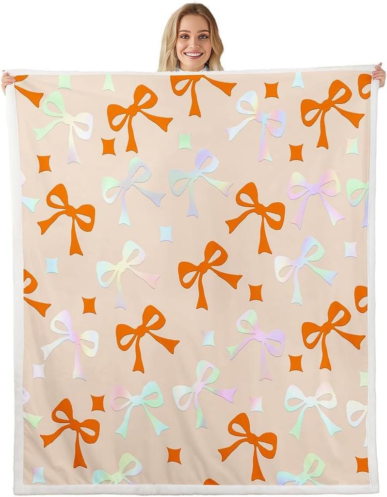 GUOYU Blanket Bow Sherpa Throw Blanket for Couch Bowknot Super Soft Cozy Fleece Dreamy Princess Style Blanket for Winter Plush Throw Pink Bow