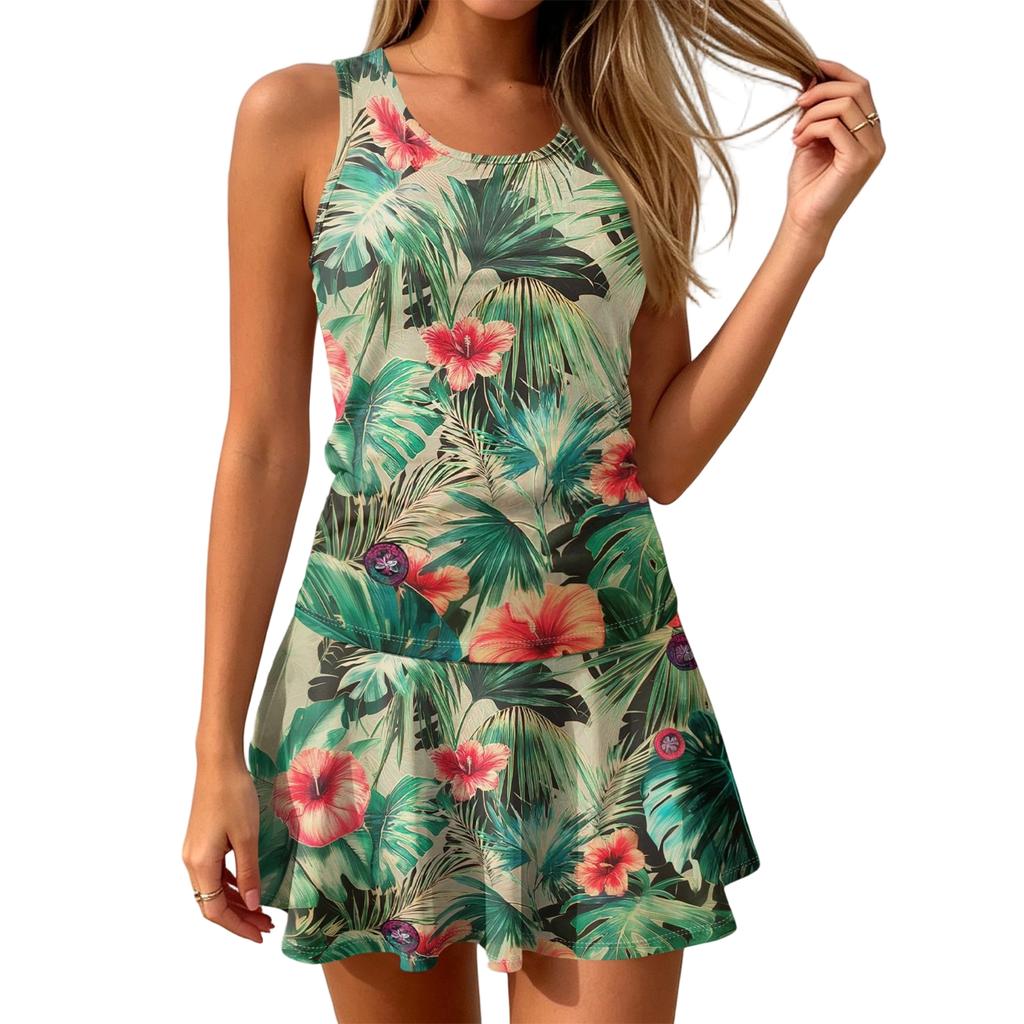 Custom Dress for Women Personalized Sleeveless Dress with Text Photo Print Custom Tropical Pattern Dress with Pocket