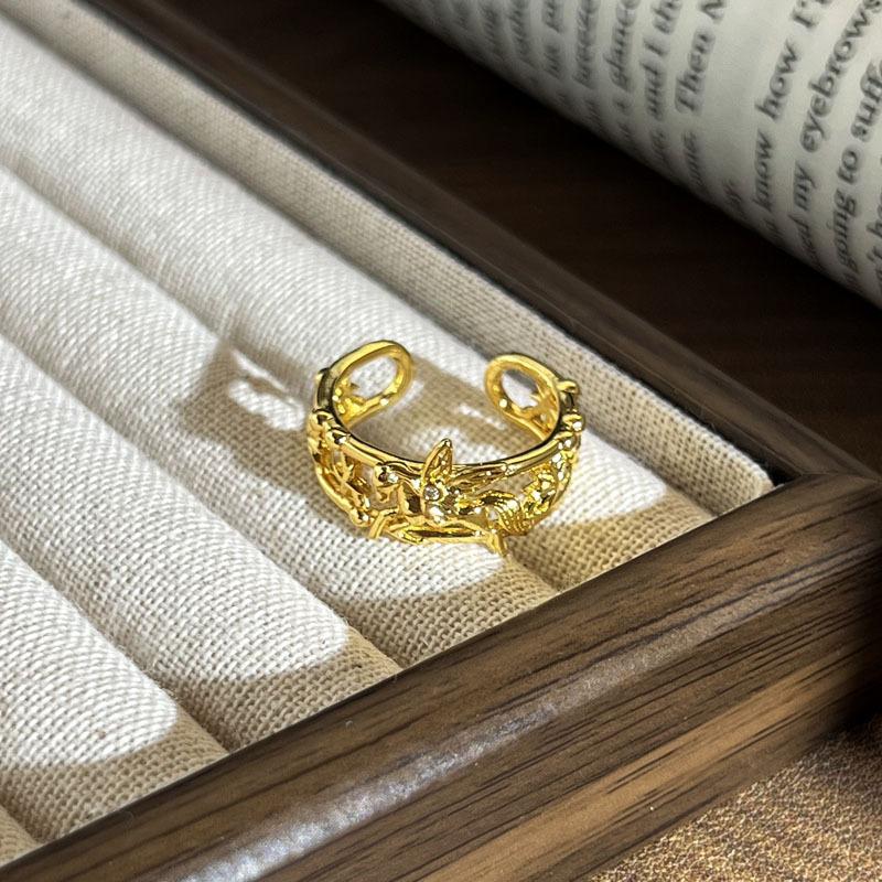 2026 Ring Female Niche Design Sense Geometric Micro-inlaid Zircon Cold Wind Versatile Retro Adjustable Texture Ring