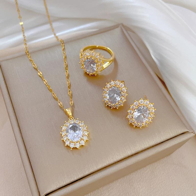 [Set Combination] Egg-Shaped Horse Eye Luxury Temperament Full Of Zirconium Necklace Women'S Fashion Trend Collarbone Chain