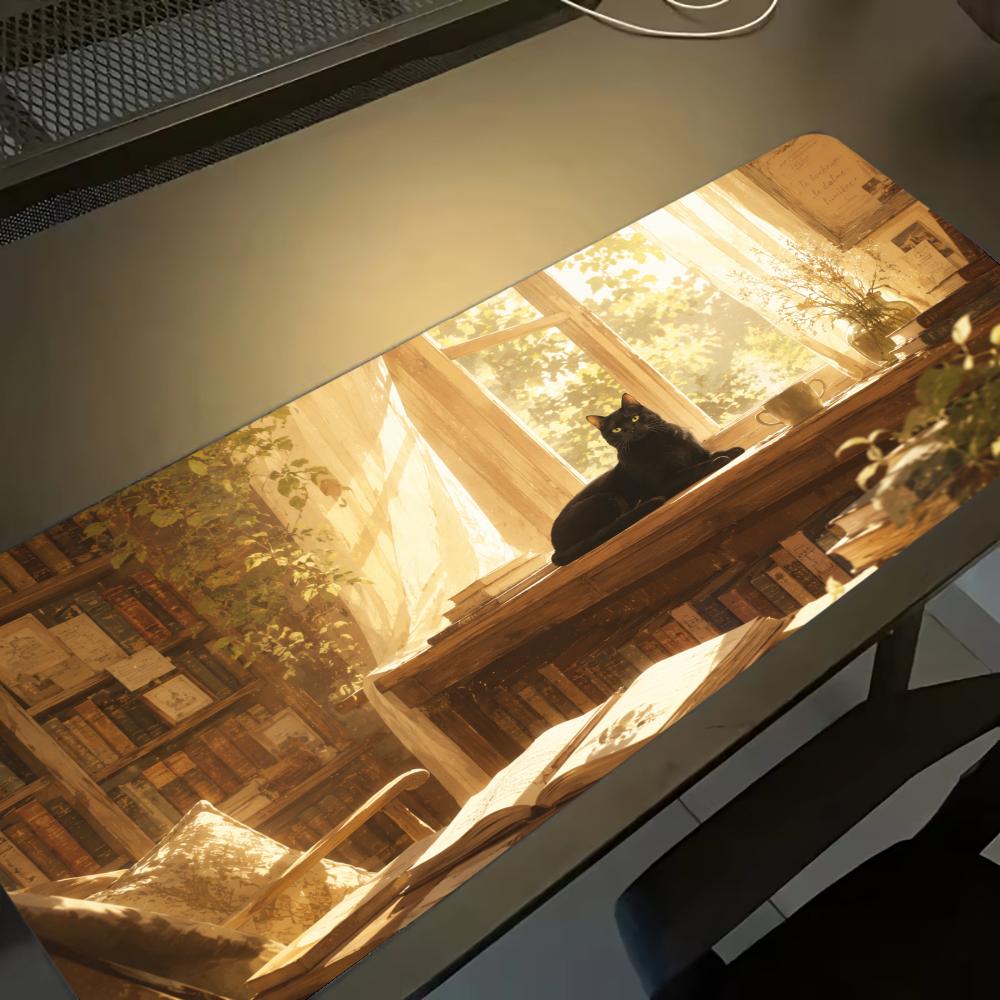 Tapis de Souris Extra Large Chat Noir en Automne Tapis de Bureau en Caoutchouc Antidérapant Bordure de Verrouillage Durable Tapis de Souris pour Ordinateur Portable pour Joueur Bureau à Domicile