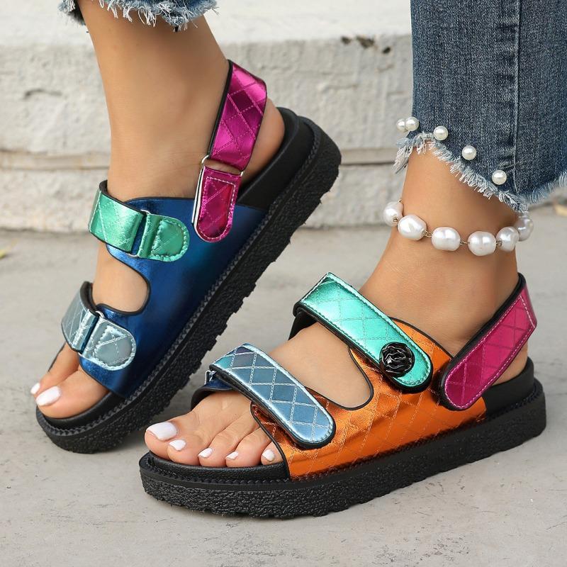 Summer flat-bottomed beach sandals reflective colorful women's sandals platform-soled colored beach sandals