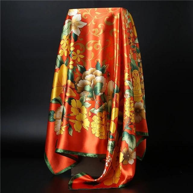 90*90cm Square Silk Scarf Women Shawl Print Satin Hijab Female Luxury Brand Square Lady Muffler Coverchief Bandanna Pareo Girl