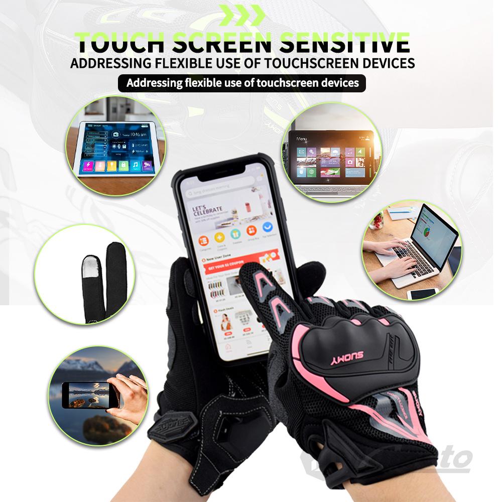 SUOMY Lady Pink Motorcycle Gloves Summer Women Full Finger Motorbike Riding Gloves Non-slip Anti-fall Female Motocross Gloves