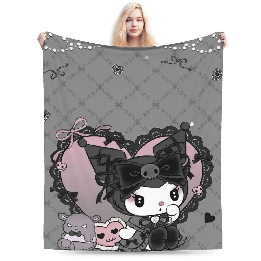 Cartoon Cool Cute Kuromi Fleece Throw Blanket Blanket for Home Outdoor Super Soft Bed Rug