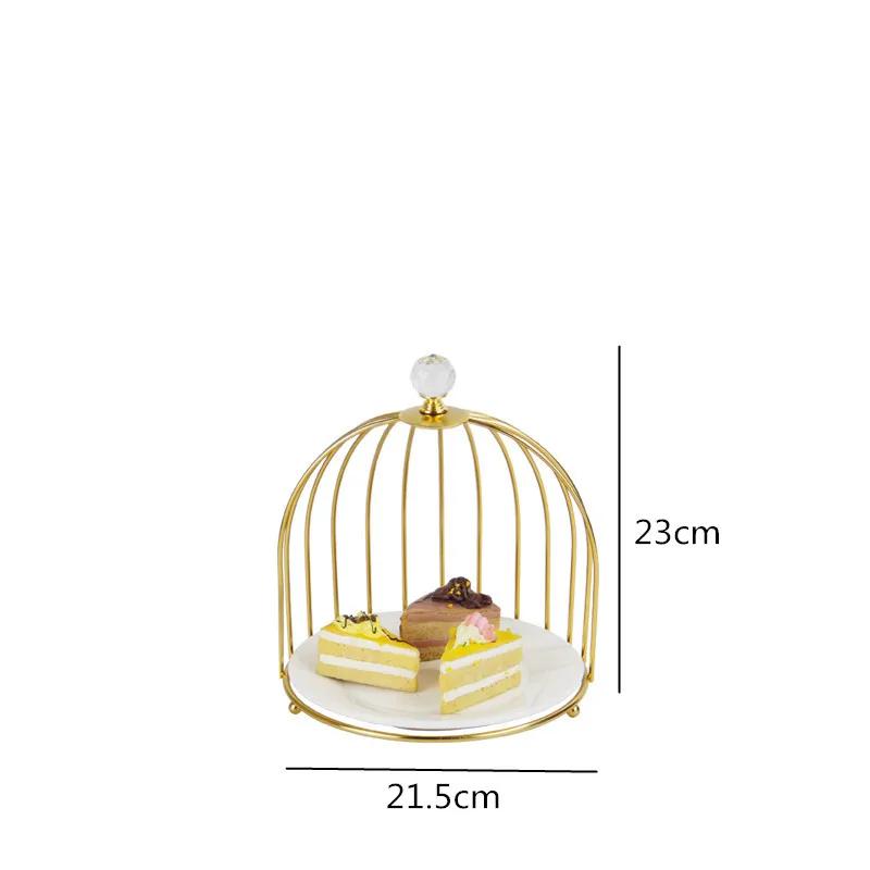 

Подставка для торта Птичья клетка двухъярусная, кованая железная подставка, керамическая трехъярусная фруктовница, декоративная стойка для десертов для послеобеденного чая