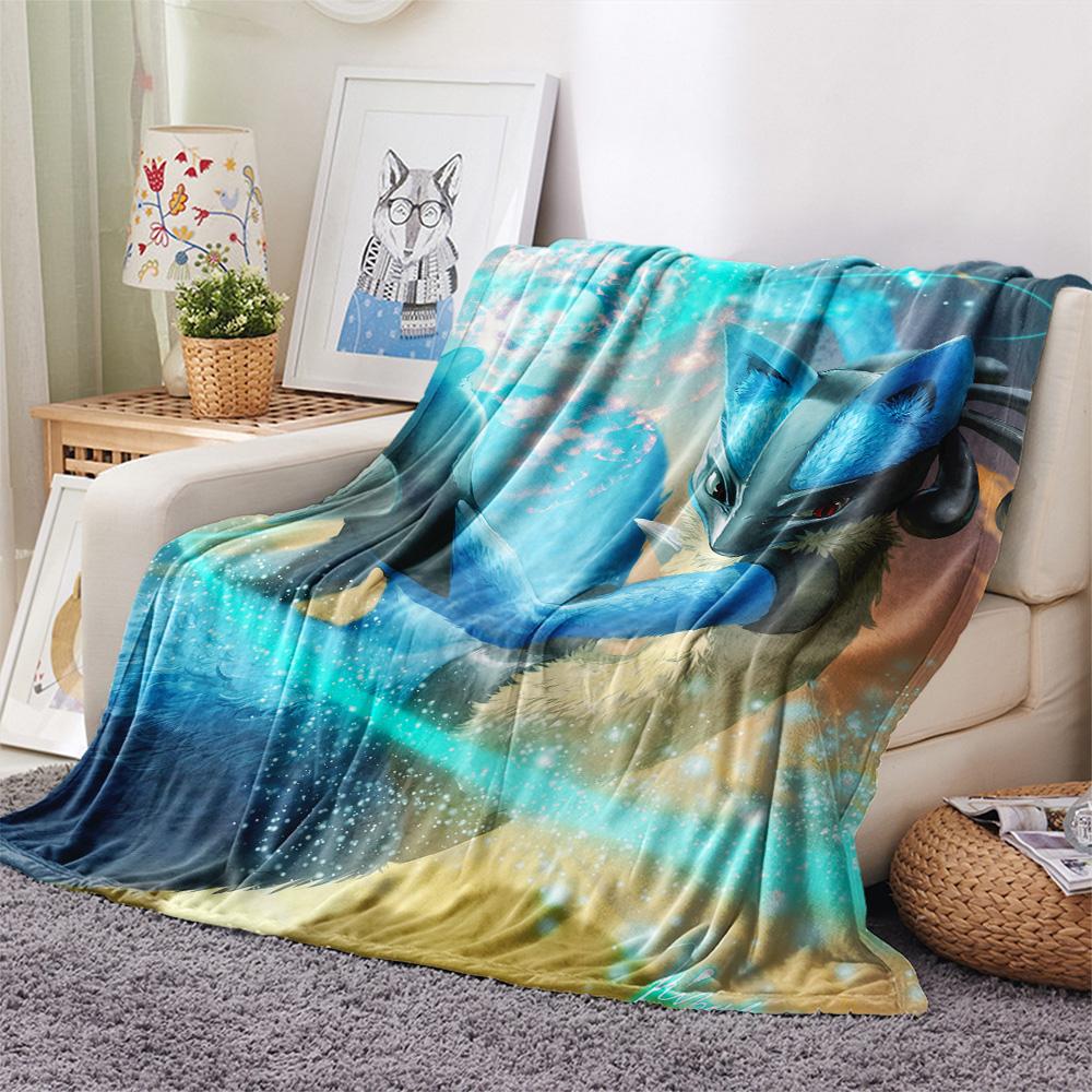 Lucario Print Flannel Blanket, High quality Comfortable for All Seasons, Home Decor, Warmth and Comfort