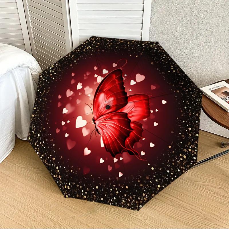 

1PC Butterfly Heart Automatic 8-Bone Folding Umbrella - Durable Polyester & Iron Frame,Userfriendly Operation yy250929123