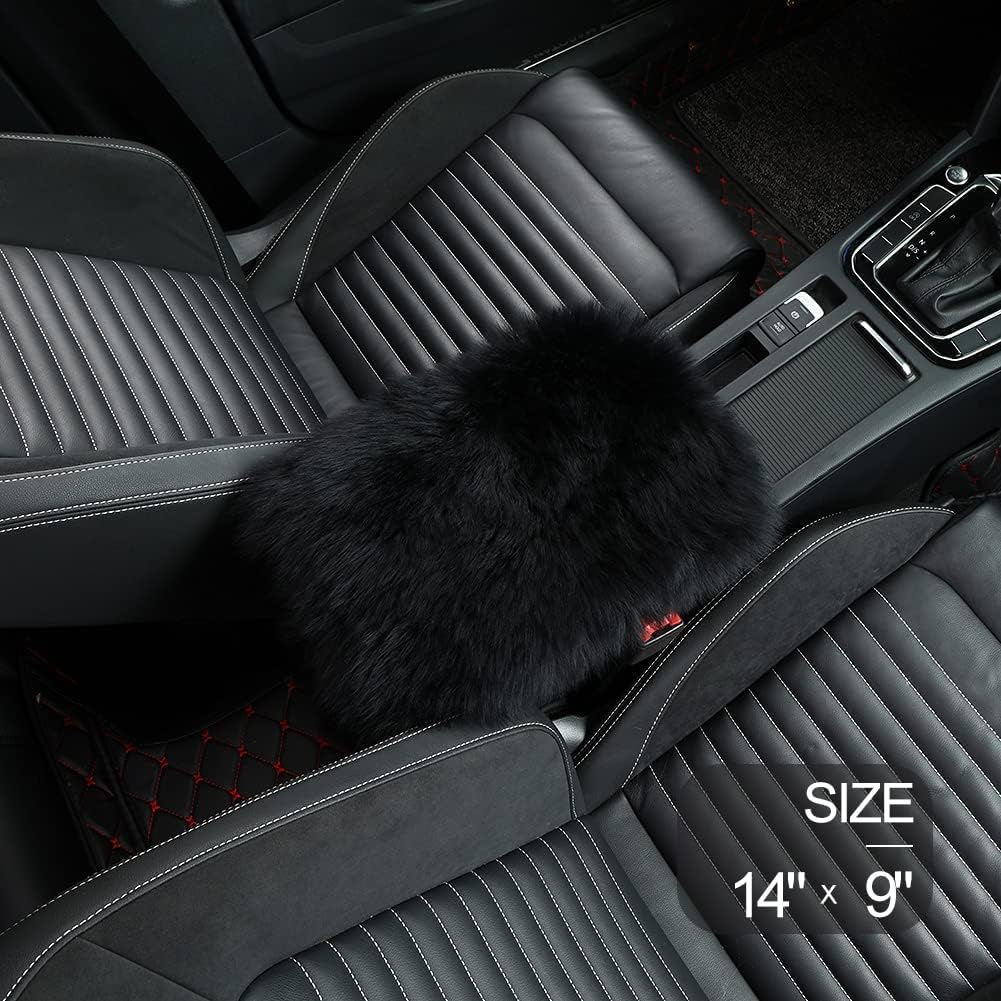 LLB Auto Center Console Cover Pad Universal Fit for SUV/Truck/Car,  Sheepskin Wool Fur Car Armrest Seat Box Cover, Furry Fluffy Auto Armrest Cover