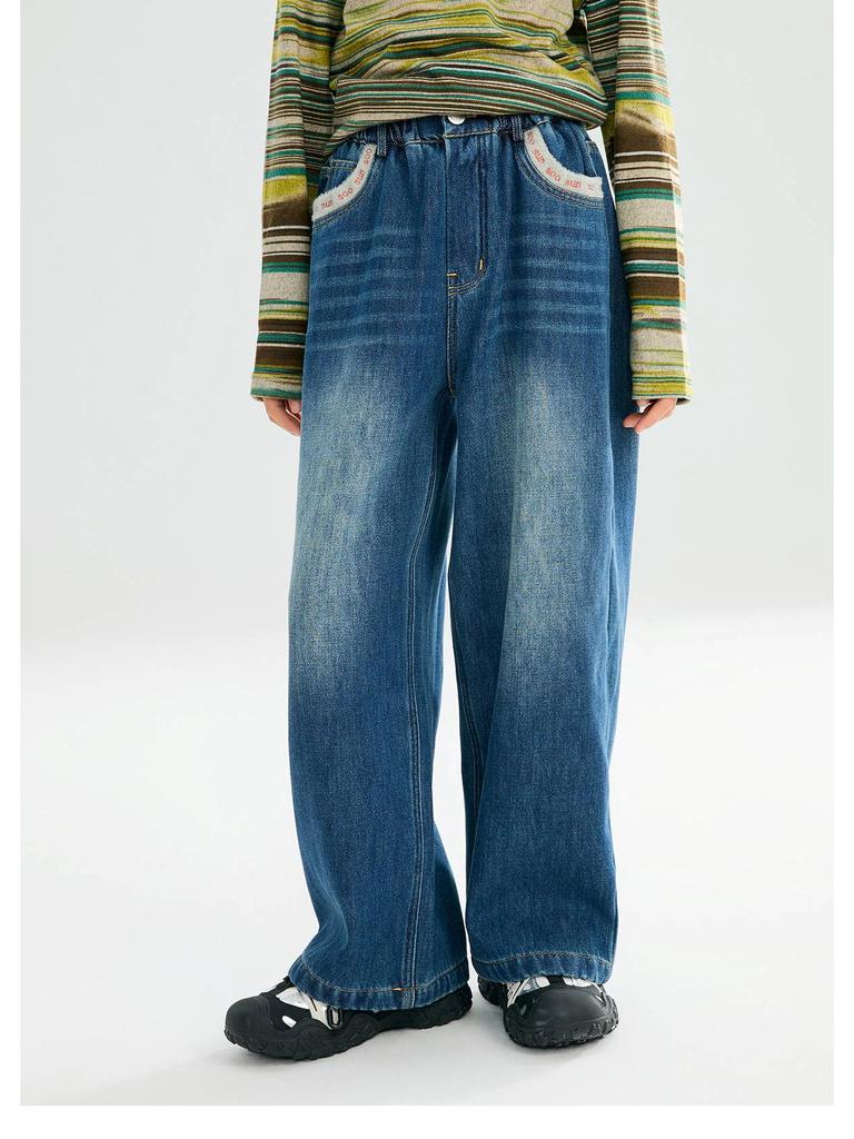 Jean large doublé polaire pour fille Tao Town: Pantalon ample à jambes droites tendance pour l'automne/hiver
