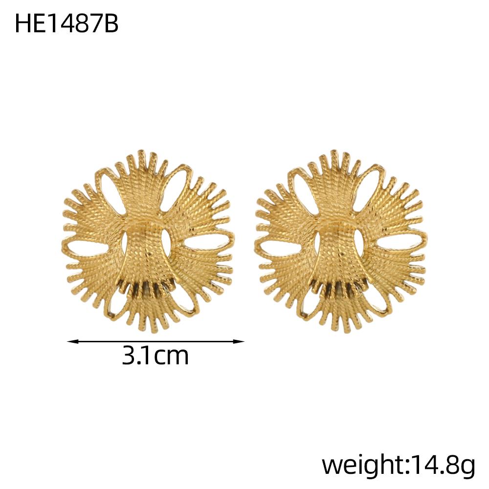 CARLIDANA Irregular Exaggerated Flower Stud Earrings Geometric Chunky Vintage Waterproof Stainless Steel Gold Plated for Women