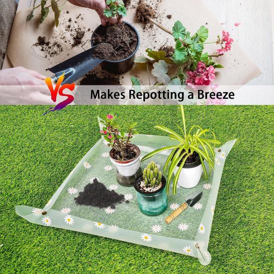 Transparentní podložka na přesazování květin Potisk květin Snadno se čistí Opakovaně použitelná vodotěsná skládací podložka na zalévání rostlin Podložka na přesazování Venkovní podložka na prořezávání