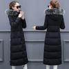 2023 Women's Long Over-the-Knee Down Cotton Coat with Fur Collar - Plus Size, Loose Fit, Solid Color