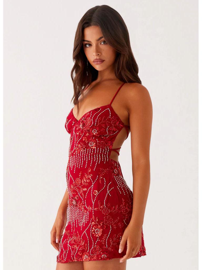 Sequin Embroidery Backless Spaghetti Strap Dress - European & American Style Summer Dress for Women