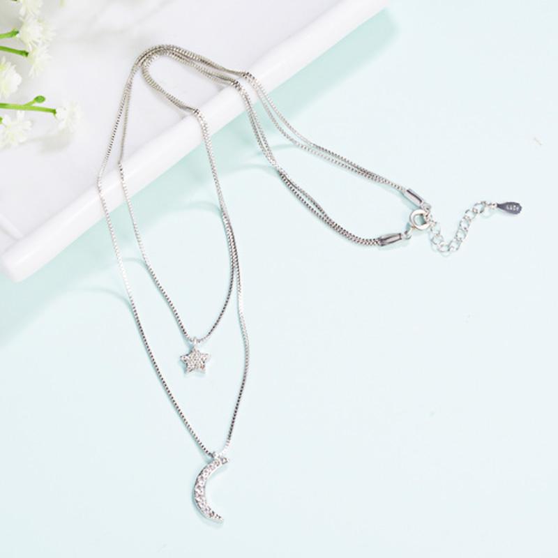 New Arrival Fashion  Silver Moon and Star Chain Link Pendant Necklaces for Choker Collier Femme