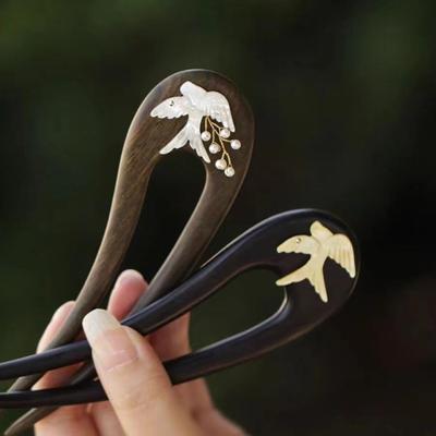 Wood Hair Pins U Shaped Wooden Hair Pin Vintage Chinese Traditional Style Hairpin for Women Long Thick Hair Styling Accessories