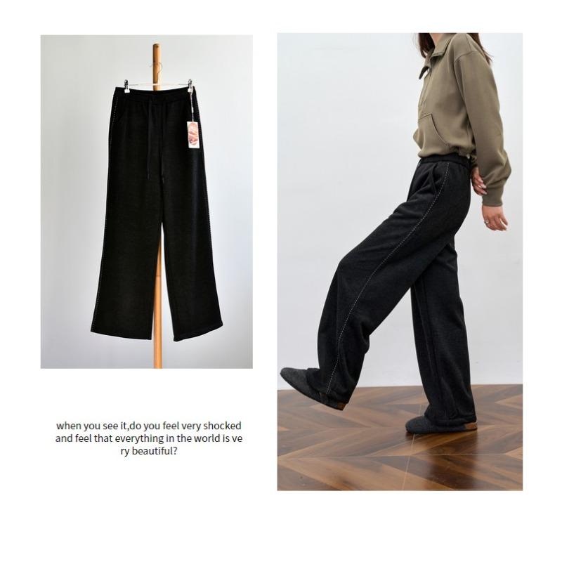 

[Extra Thick Edelweiss Pants] Winter Acetic Acid Wool Extra Thick Gram Warm Fleece Wide Leg Straight Casual Pants M ( 40-50kg ) черный серый