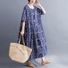Cotton Linen Plus Size Vintage Flower Printed Dresses Autumn Clothing Women Casual Loose Long Summer Dress