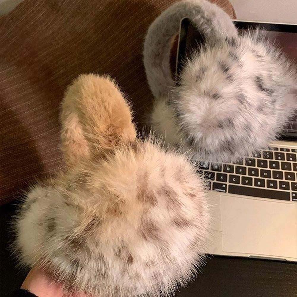 Soft Leopard Print Earmuffs Windproof Winter Thicken Earflap Trendy Foldable Ear Cover  Women