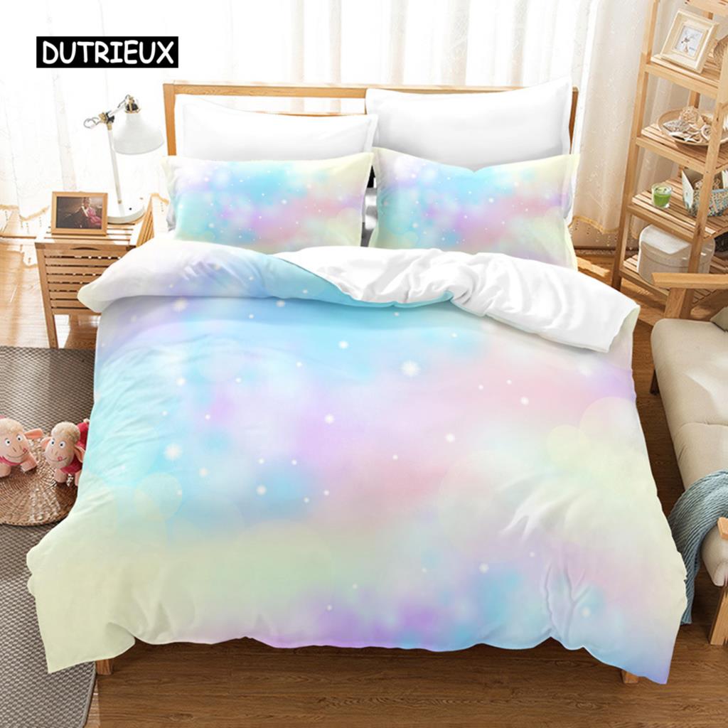 Sada povlečení Clouds Iridescent Dream Cloud Sada ložního prádla Ženy Kawaii Estetický styl King Size 2/3 ks Polyesterový povlak na přikrývku