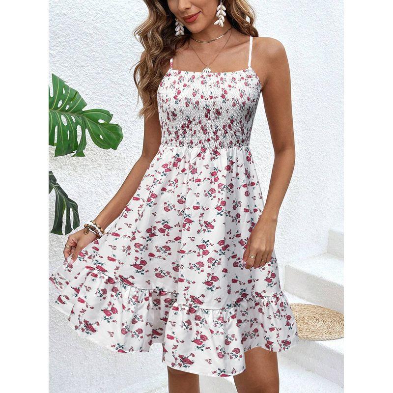 Sling Dress Fashion Style Sweet Small off-Neck Silm Printing a Words Lotus Leaf Skirt Female Dress