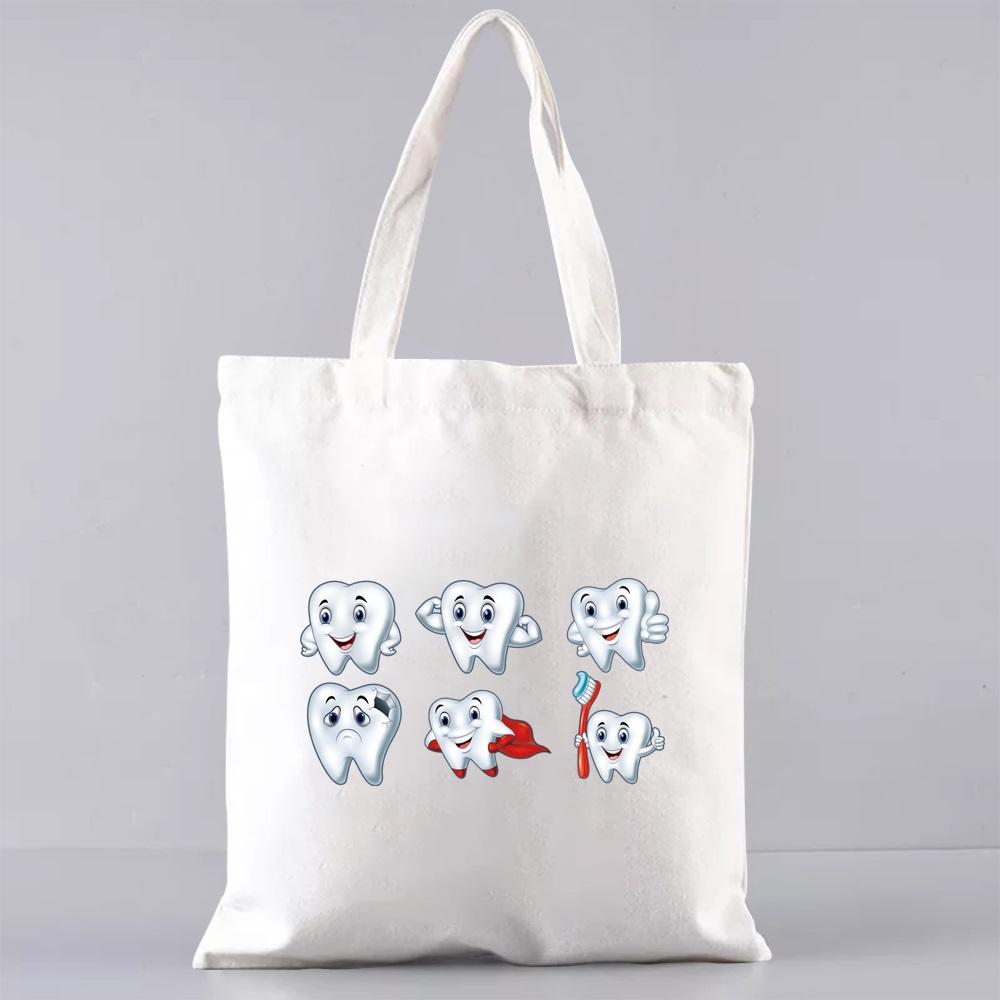 Shopping Bags for Groceries Eco Shoulder Bag  Women Handbags Shopper Reusable Large Capacity Students Books Bag Teeth Pattern