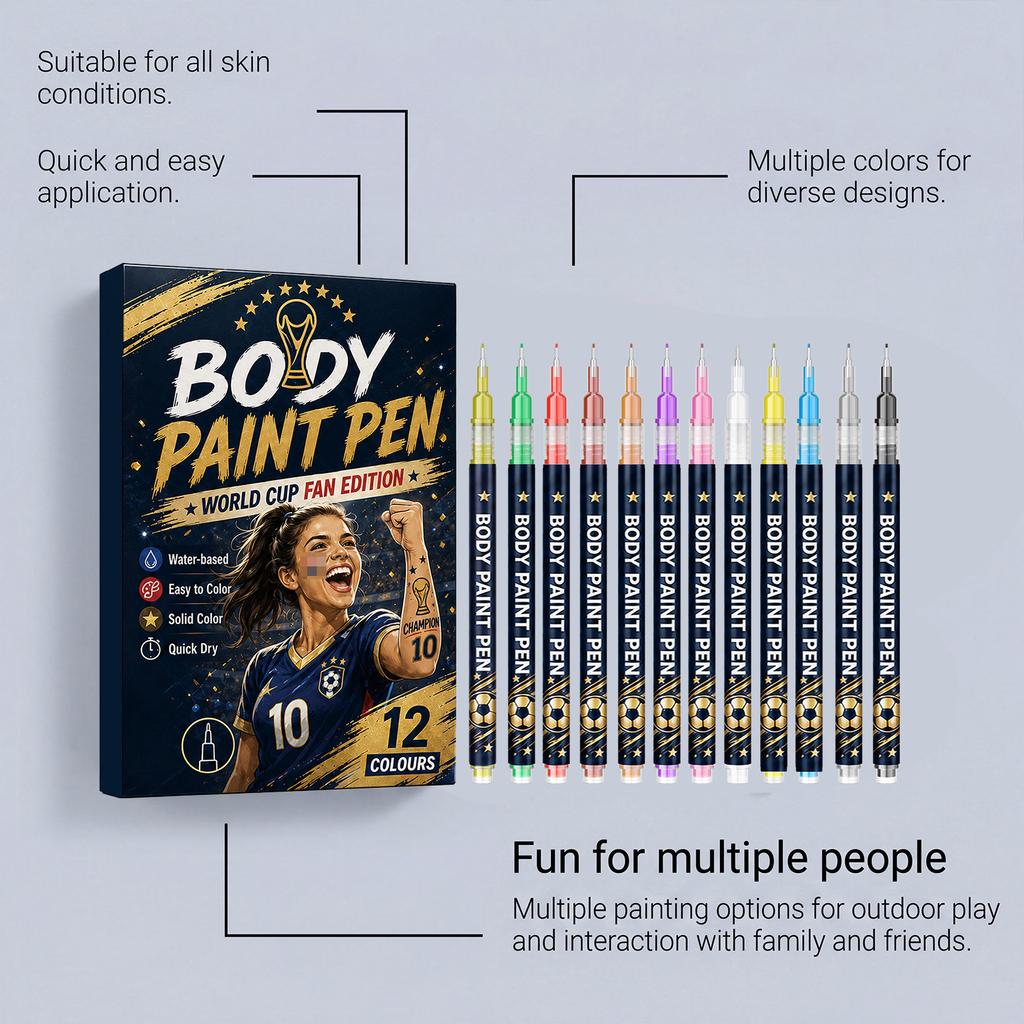 Body Paint Pen World Cup Theme Vivid Color Natural Silk Graffiti Portable Face Paint Set 12 Colors
