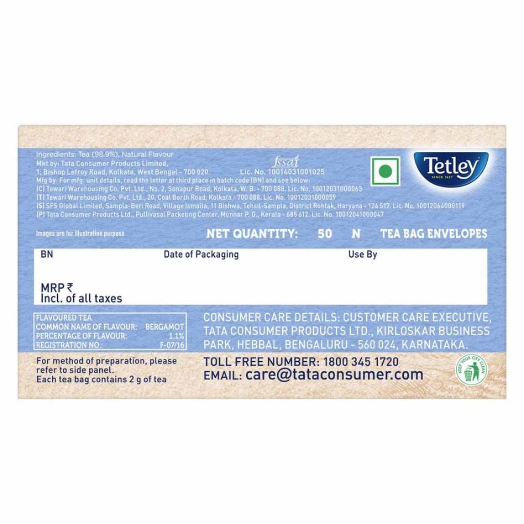 Tetley Earl Grey Flavoured Black Tea 50 Tea Bags 100Gm Rich Assam Blend Refreshing Drink