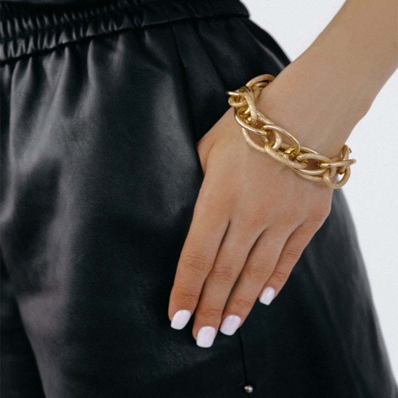 Punk Hip Hop Splicing Thick Chain Bracelet Set for Women Men Exaggerated Metal Geometric Chain Charm Bracelet Jewelry Gift