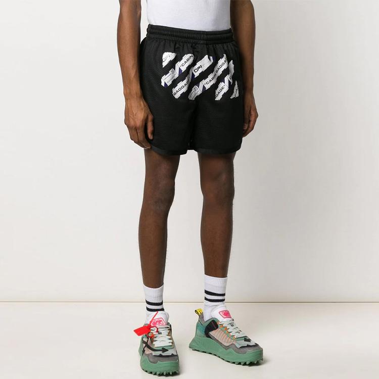 Off-White Airport Tape Mesh Shorts Black/Multicolor Men Streetwear OMCI005S201010031088