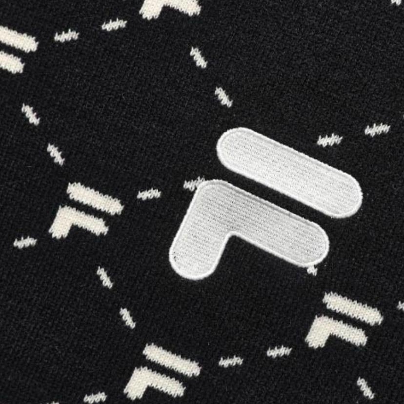 FILA Fusion Logo All Over Print Casual Crew Neck Loose Long Sleeve Sweater Women sweater Deep-Black T11W243406FBK