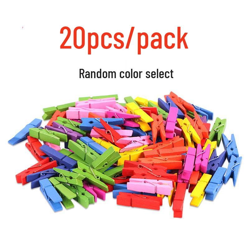 

Colorful Handmade Wooden Clips, 20-Pack - Perfect for Classroom, Photos, Wall Decor, Notes, and Hemp Rope Hanging.