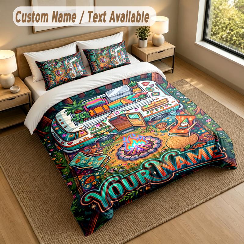 Adventure Journey Theme Personalized 3Pcs Bedding Set Custom Text & Name 1 Sheet 2 Pillowcases Household Bedding 1pc
