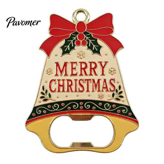 Party Favor for Christmas Bell Bottle Opener, Heavy Duty Beer Cap Remover, Magnetic Festive Kitchen Wall Decor Refrigerator Magnet, Metal Opener