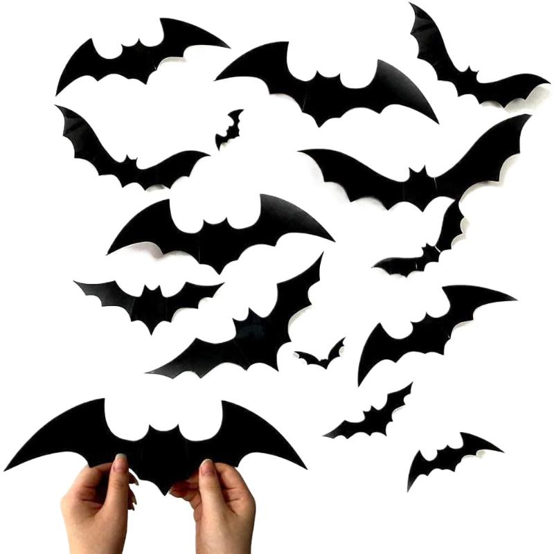 New Halloween Bats Decorations 3D Pvc Bat On The Wall Black Bats Wall Stickers Halloween Scary Props