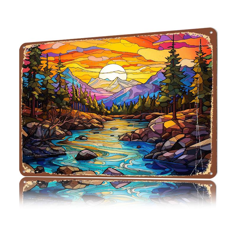 Stained Glass Stream D Texture Printed Poster Custom Vintage Metal Tin Plate Sign for Wall Art Decor Luxury Home and Decoration