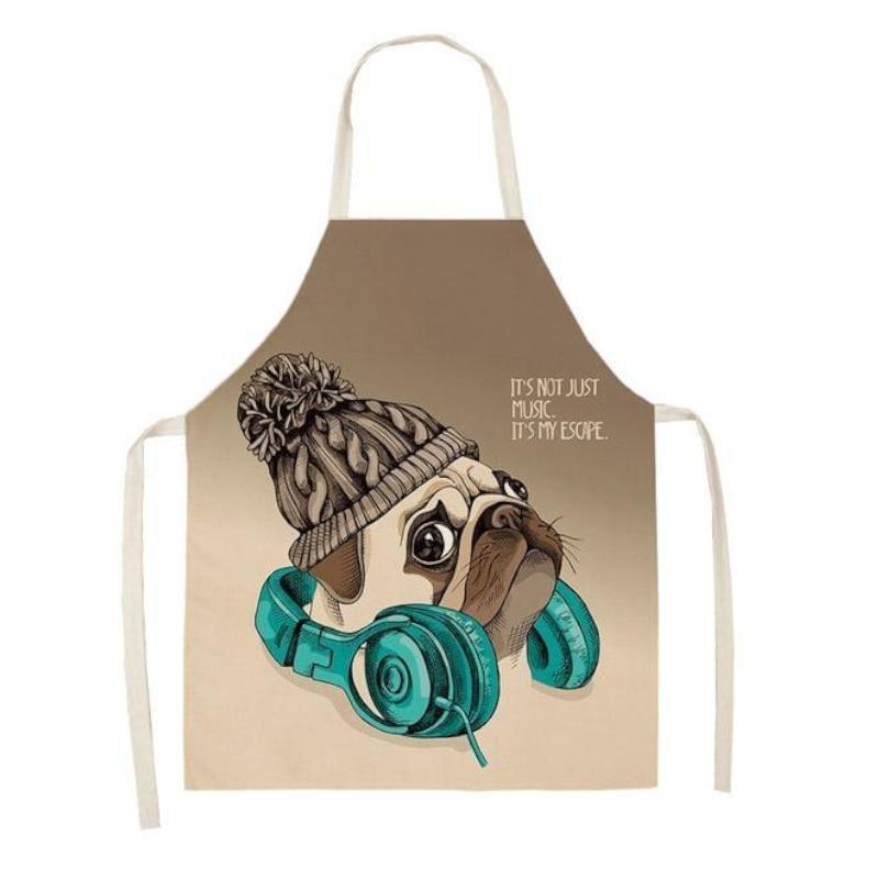 Aprons Cute Dog Printed Cotton Linen Kitchen Apron