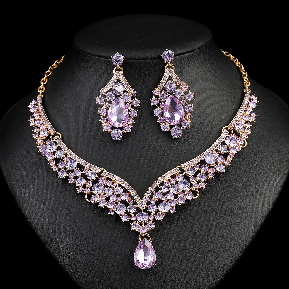 Vintage Jewelry Exaggerated Necklace Set Luxury Crystal Jewelry Banquet Dress Accessories
