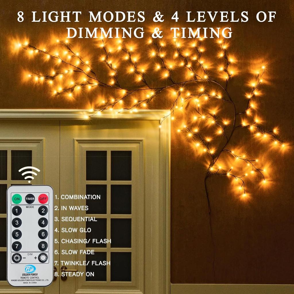 Enchanted Willow Vine Lights 9.5ft 160 LEDs for Home Decor, Christmas Swags Decorations Artificial Lighted Tree for Walls 8 Modes Christamas