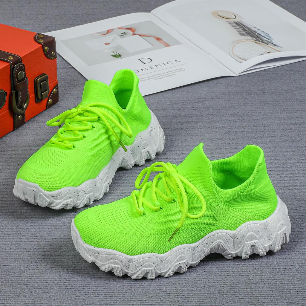 Thick Soled Sports Shoes Men Solid Color Mesh Casual Walking Shoes Slip in Sleeves Ankle Socks Shoes Tennis Female Skateboard
