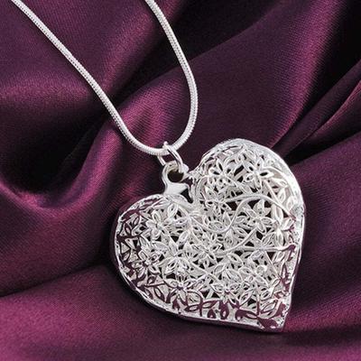 Copper 1Carved Heart Pendant Snake Chain Necklace For Women Fashion Wedding Party Charm Jewelry