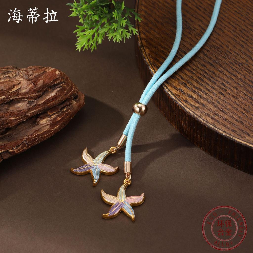 New enamel geometric starfish velvet long pendant for women's simple and versatile starfish long necklace