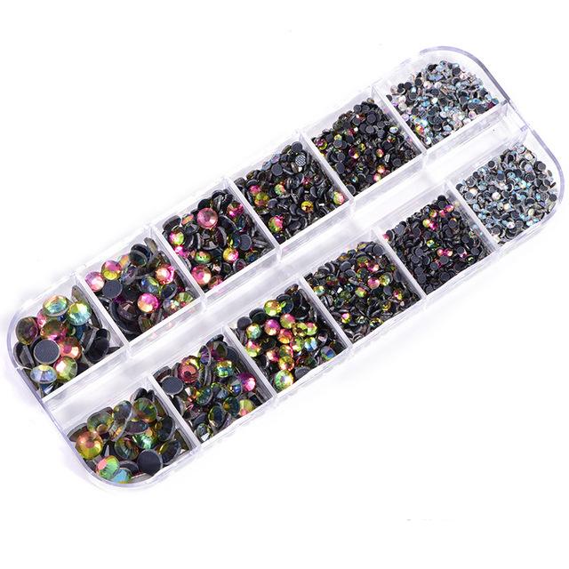 12-Grid Boxed Rhinestones, Glass Dmc Hot Diamonds, Crystal Clothing Accessories, Jewelry Diy Tool Set