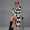 2025 New Faux Fur Coat Women's Mid To Long Black and White Checkered Women's Coat