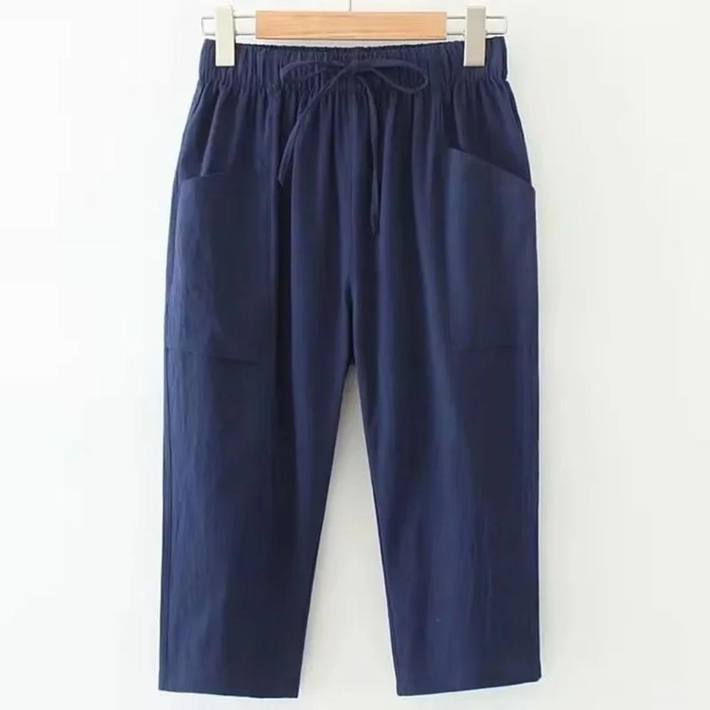 Plus Size Loose Plus Size Women's Casual Cotton Elastic Waist Straight Leg Seven-Foot Pants New Plus Size Clothing