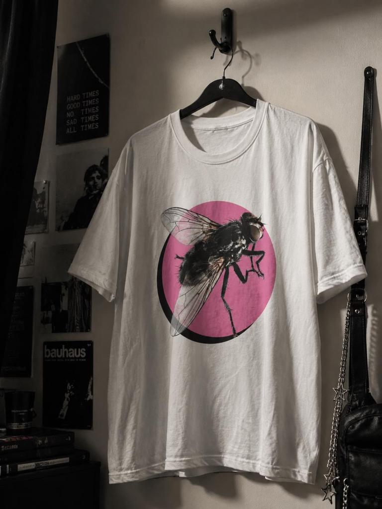 Y2K Bubblegum Pink Emo Scene Girl Weirdcore Fly Shirt Insect Tee