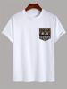 Solid Color Short Sleeve T-Shirt, Ethnic Style Pocket Print Round Neck Short Sle,men&women UnisexT-shirt