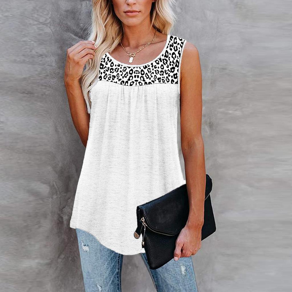 Women Sleeveless Leopard Active Tank Tops Ruffle Loose Tunic Blouse Shirt Vest