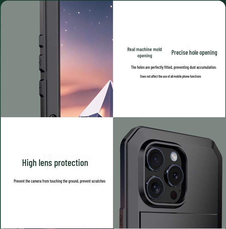 Apple 16 Three-Proof Metal Tank Phone Case for iPhone 15 Pro Max - Drop-Proof, Dust-Proof, Sealed Protection