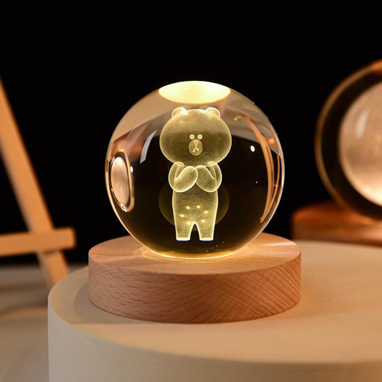 3D Crystal Lights Lamp Glowing Planetary Galaxy Night Light Crystal Ball Night Lights Bedside Light Home Decor Christmas Gift